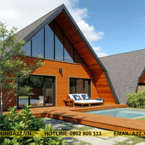 Mẫu nhà Bungalow lắp ghép 1 tầng 50m2 hình kim cương làm nhà ở AZB05
