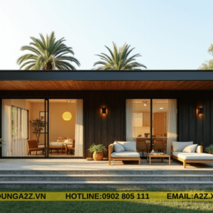 Mẫu nhà lắp ghép panel 1 tầng 72m2 mái bằng làm homestay AZPN07