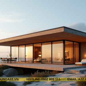 Mẫu nhà lắp ghép panel 1 tầng 72m2 mái bằng làm homestay AZPN07