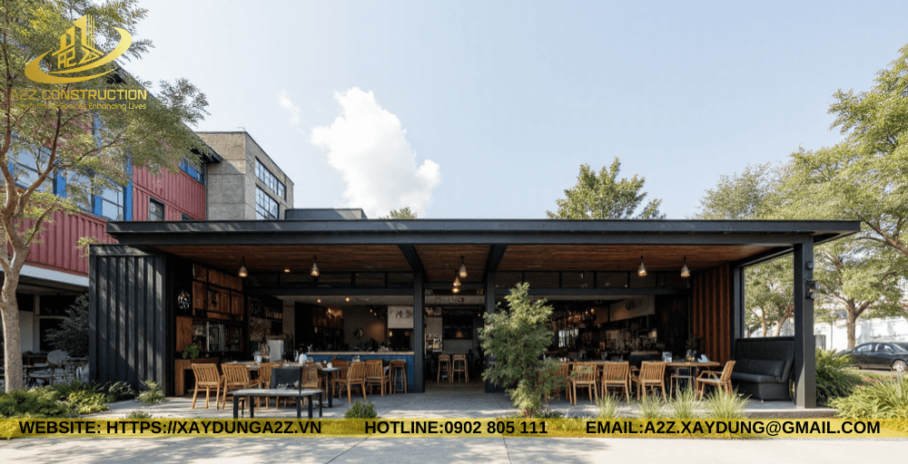 Nhà container lắp ghép 1 tầng 65m2 AZC05 làm nhà hàng