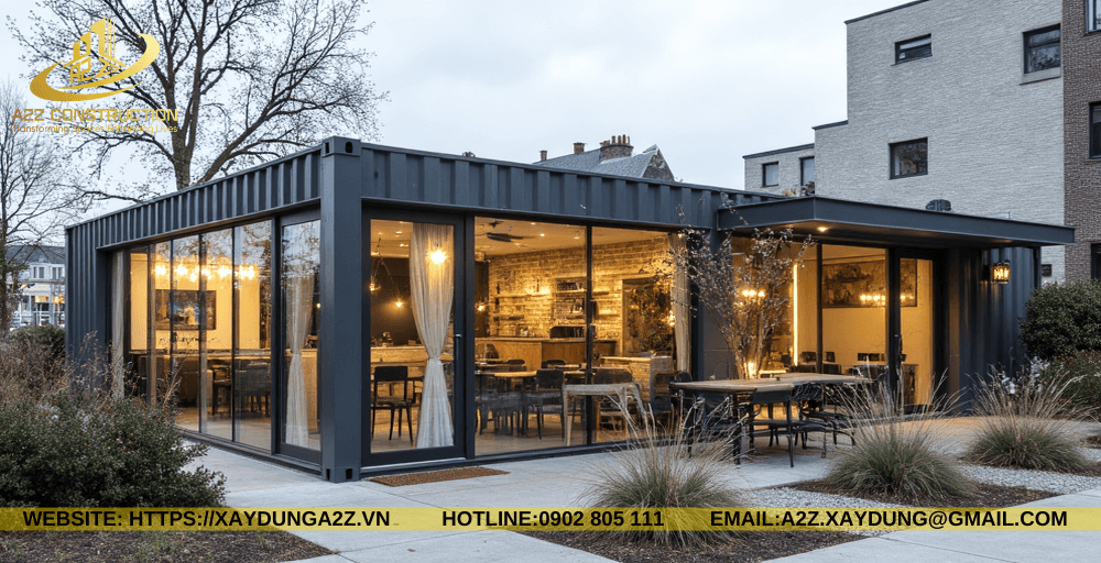 Nhà container lắp ghép 1 tầng 65m2 AZC05 làm nhà hàng