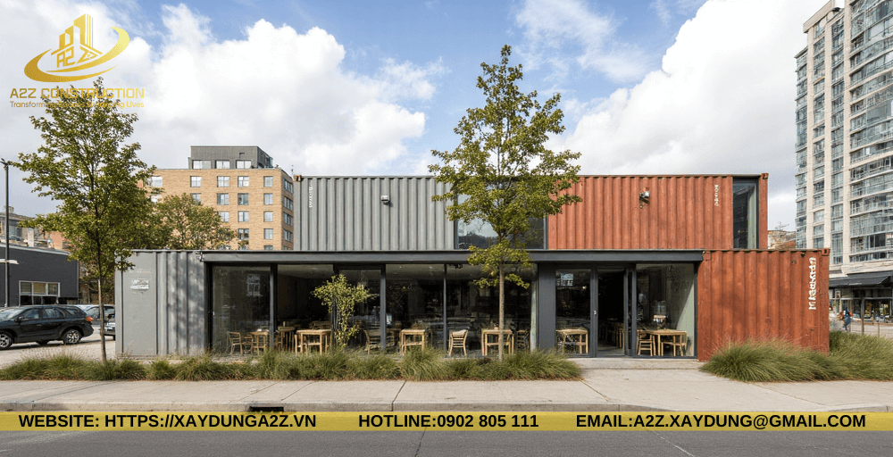 Nhà container lắp ghép 1 tầng 65m2 AZC05 làm nhà hàng