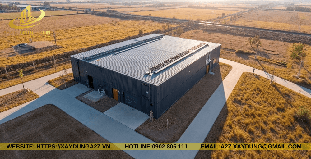 Nhà container lắp ghép 1 tầng 80m2 AZC04 siêu to làm kho xưởng