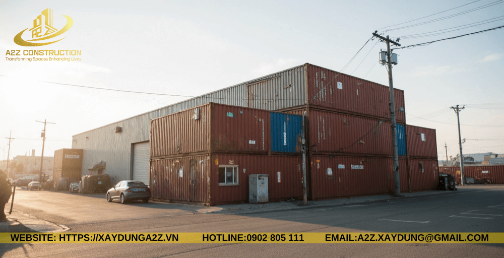 Nhà container lắp ghép 1 tầng 80m2 AZC04 siêu to làm kho xưởng