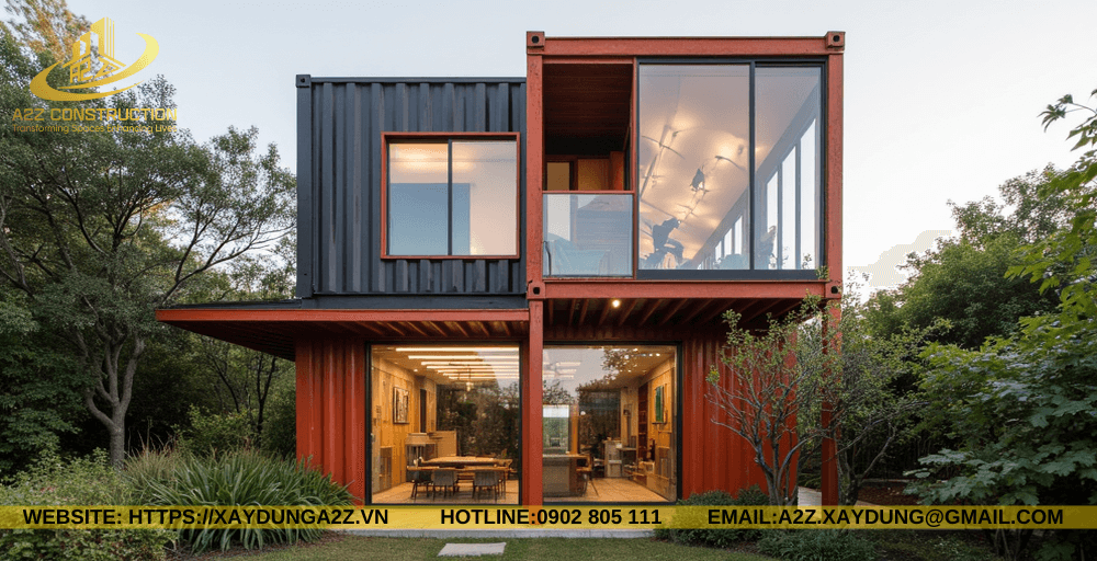 Nhà container lắp ghép 2 tầng 55m2 AZC06 hiện đại làm homestay