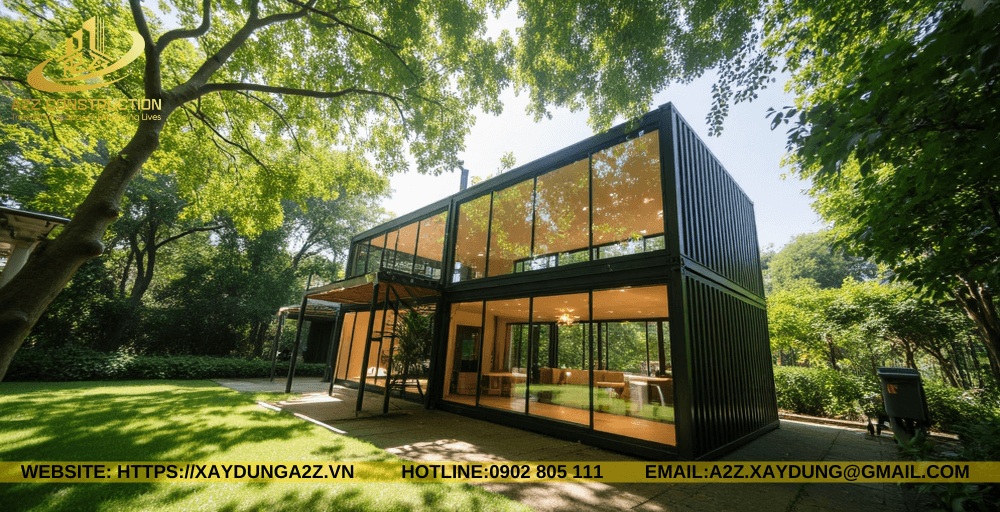 Nhà container lắp ghép 2 tầng 77m2 AZC08 làm khu nghỉ dưỡng