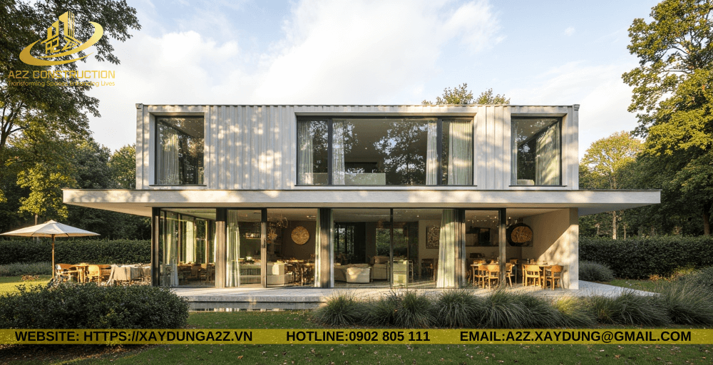 Nhà container lắp ghép 2 tầng 85m2 AZC10 làm quán cà phê