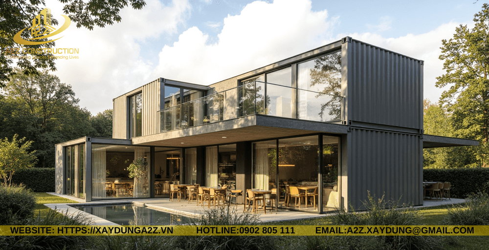 Nhà container lắp ghép 2 tầng 85m2 AZC10 làm quán cà phê