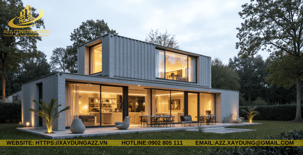 Nhà container lắp ghép 2 tầng 85m2 AZC10 làm quán cà phê