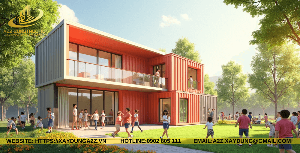 Nhà container lắp ghép 3 tầng 120m2 AZC12 làm trung tâm dạy học