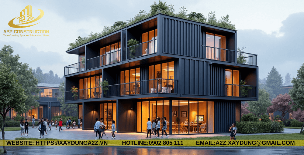 Nhà container lắp ghép 3 tầng 120m2 AZC12 làm trung tâm dạy học