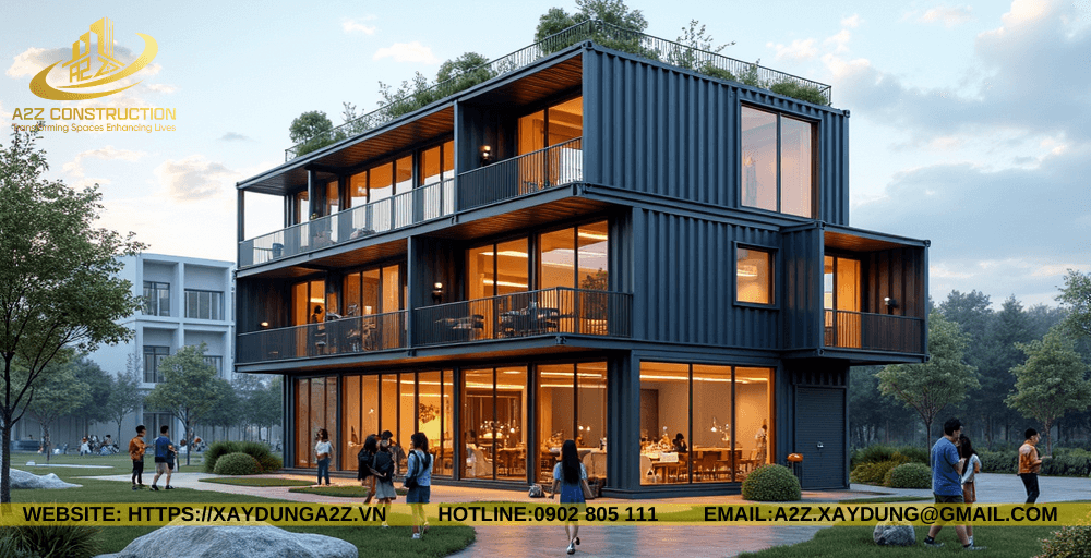 Nhà container lắp ghép 3 tầng 120m2 AZC12 làm trung tâm dạy học