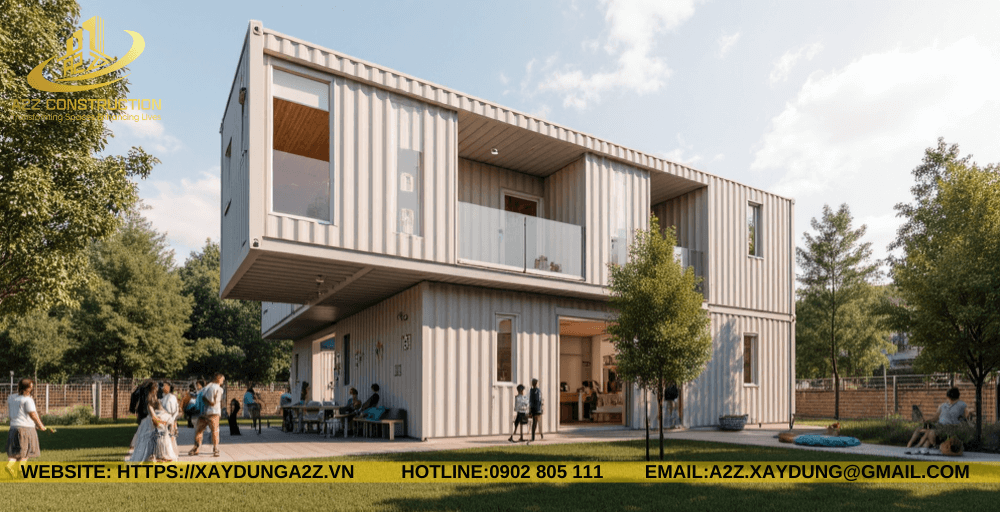 Nhà container lắp ghép 3 tầng 120m2 AZC12 làm trung tâm dạy học