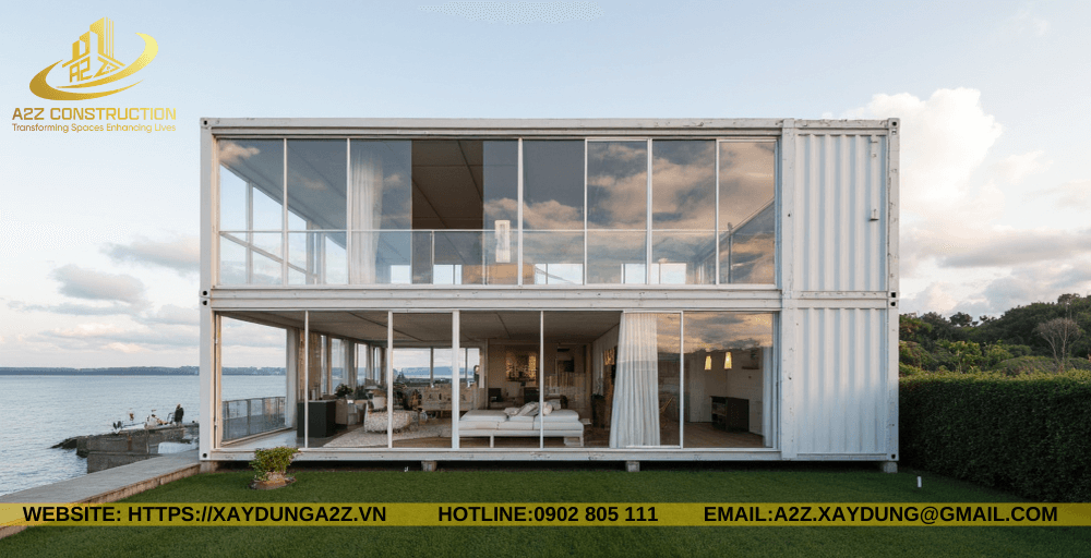 Nhà container lắp ghép 3 tầng 90m2 AZC11 làm khách sạn