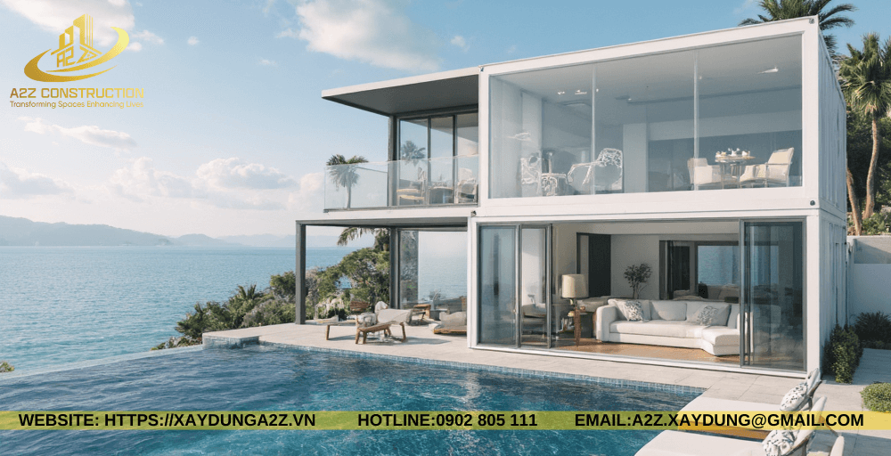 Nhà container lắp ghép 3 tầng 90m2 AZC11 làm khách sạn