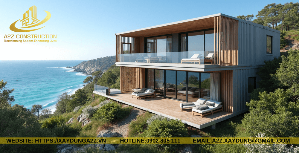 Nhà container lắp ghép 2 tầng 77m2 AZC08 làm khu nghỉ dưỡng