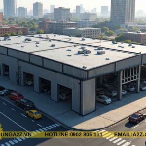 Ưu điểm nhà lắp ghép khung sắt 1 tầng 50m2 làm garage xe ô tô AZT08