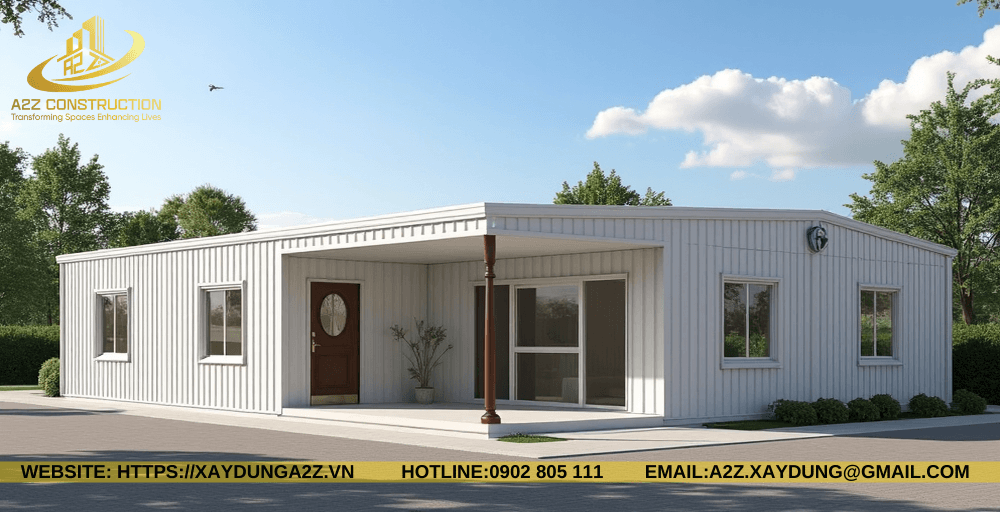 Mẫu nhà lắp ghép module 1 tầng 45m2 khung thép làm văn phòng AZM04
