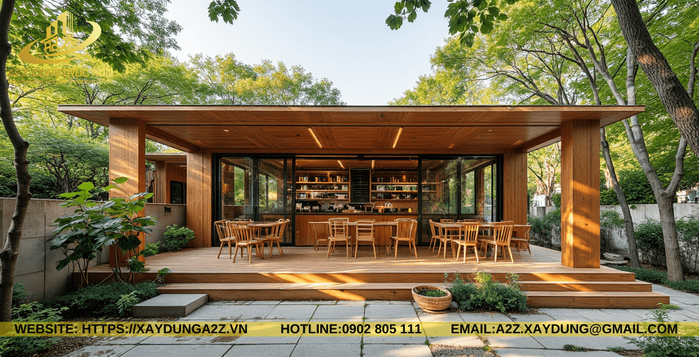 Mẫu nhà Module container AZM03 60m2 làm cà phê sân vườn