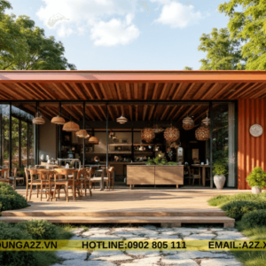 Mẫu nhà Module container AZM03 60m2 làm cà phê sân vườn