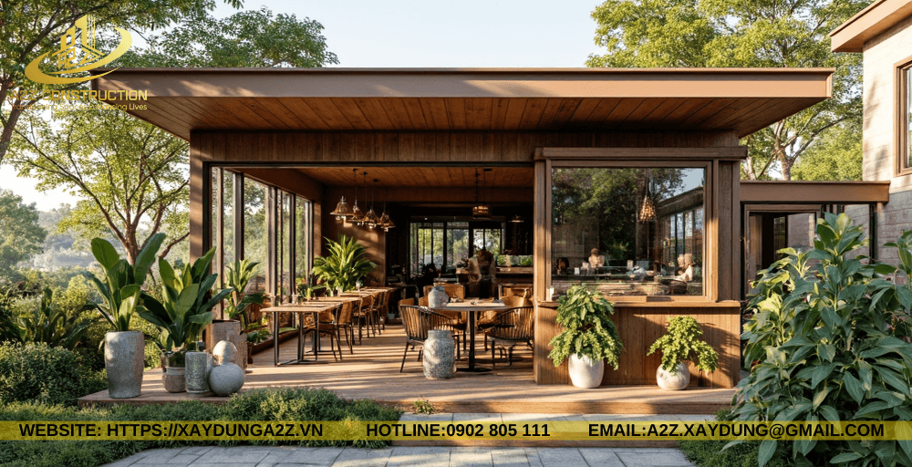 Mẫu nhà Module container AZM03 60m2 làm cà phê sân vườn