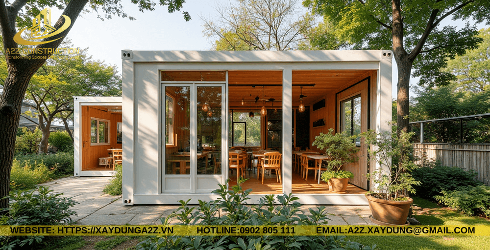 Mẫu nhà Module container AZM03 60m2 làm cà phê sân vườn