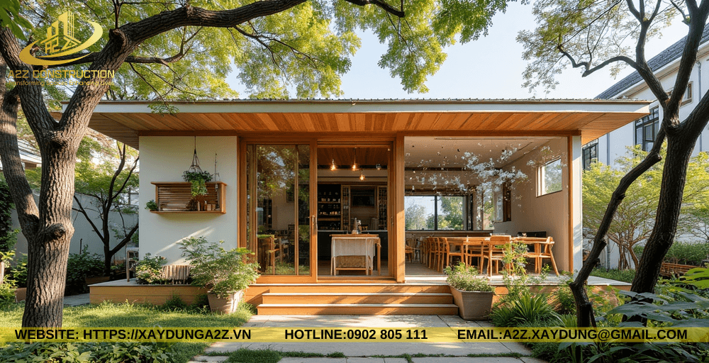 Mẫu nhà Module container AZM03 60m2 làm cà phê sân vườn