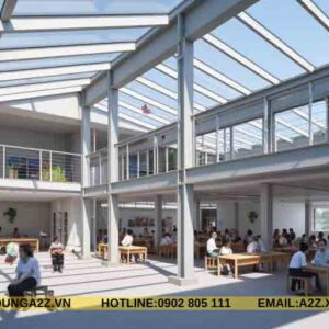 Quy trình xây dựng nhà lắp ghép khung sắt 2 tầng 92m2 mái bằng làm trung tâm dạy học AZT06
