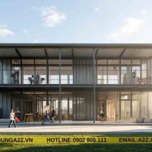 Kết cấu nhà lắp ghép khung sắt 2 tầng 92m2 mái bằng làm trung tâm dạy học AZT06