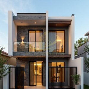 Vật Liệu Nhà Phố 2 Tầng Thô Mộc Phong Cách Brutalist AZNP36